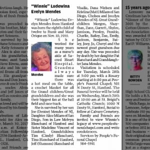 Obituary for Winnie Ludewina Ev - Mendes III